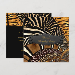 Geburtstagsfeier Gemischte Tierprints Gold Schwarz Einladung
