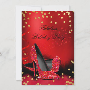 Geburtstagsfeier Glitter Rot High Heels Gold Schwa Einladung