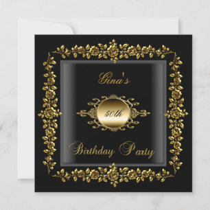 Geburtstagsfeier Gold Schwarz Floral Damen 50. Einladung