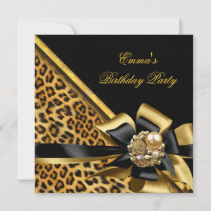 Geburtstagsfeier Gold Schwarz Leopard Bild Einladung