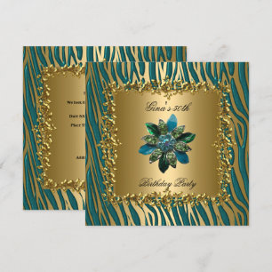 Geburtstagsfeier Gold Teal Blau Floral Damen 50. Einladung