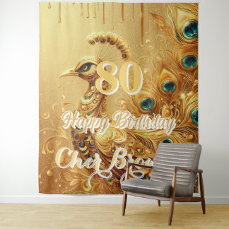 Geburtstagsfeier Gold tropfend | Glitter Pfau Wandteppich
