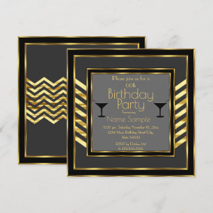 Geburtstagsfeier Grau Schwarz Gold Art Deco Martin Einladung
