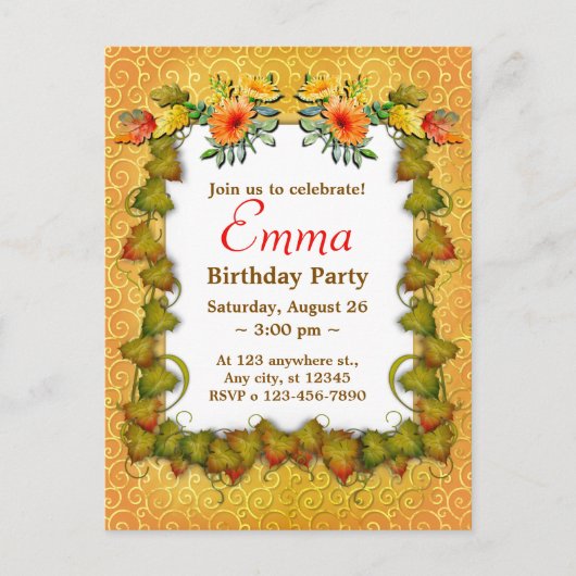 Geburtstagsfeier Herbstlaub Niedlich Moderne Postkarte (Vorderseite)