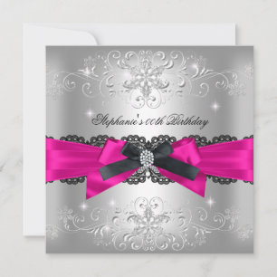 Geburtstagsfeier Hot Pink Schwarze Schleife Glitte Einladung