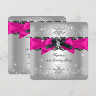 Geburtstagsfeier Hot Pink Schwarzer Bogen Glitter  Einladung