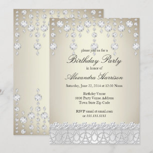 Geburtstagsfeier Hübscher Kristall Silber Sepia Di Einladung