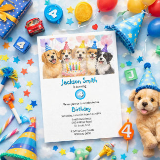 Geburtstagsfeier Hunde Aquarell Jungen Einladung