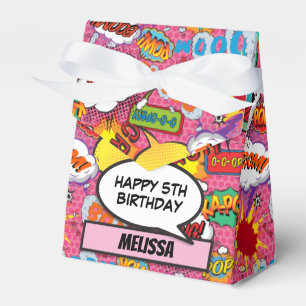 Geburtstagsfeier im Stil eines rosa Comicbuch-Supe Geschenkschachtel