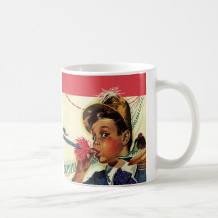 Geburtstagsfeier im Vintage-Stil, Mädchen mit Lärm Kaffeetasse