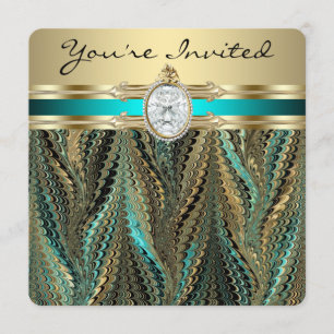 Geburtstagsfeier in Tealblau und Gold für Damen Einladung
