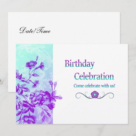 Geburtstagsfeier (lila) Einladung (Vorne/Hinten)