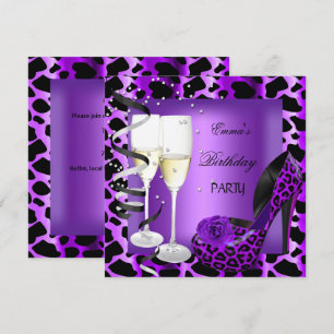 Geburtstagsfeier Lila Leopard Schwarz Schuhe Einladung