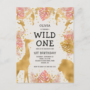 Geburtstagsfeier Mädchen 1. Geburtstag Pink Creme Einladungspostkarte