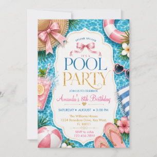 Geburtstagsfeier Mädchen Rosa Poolparty Einladung