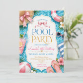 Geburtstagsfeier Mädchen Rosa Poolparty Einladung (Stehend Vorderseite)