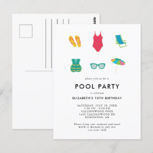 Geburtstagsfeier Minimal Einfach Bunt Süß Poolpart Postkarte