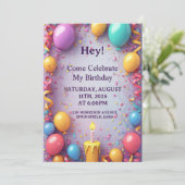 Geburtstagsfeier mit Ballons Einladung (Stehend Vorderseite)