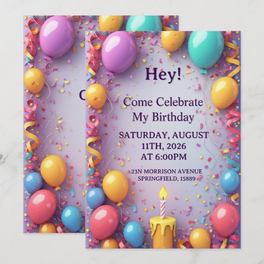 Geburtstagsfeier mit Ballons Einladung (Vorne/Hinten)
