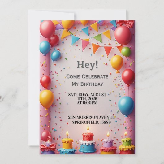 Geburtstagsfeier mit Ballons Einladung (Vorderseite)