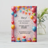 Geburtstagsfeier mit Ballons Einladung (Stehend Vorderseite)