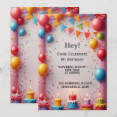 Geburtstagsfeier mit Ballons Einladung (Vorne/Hinten)