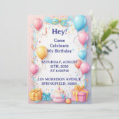 Geburtstagsfeier mit Ballons Einladung (Stehend Vorderseite)