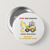Geburtstagsfeier mit Baulastwagen Bagger Button (Vorne & Hinten)