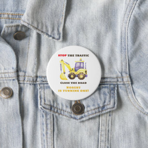 Geburtstagsfeier mit Baulastwagen Bagger Button