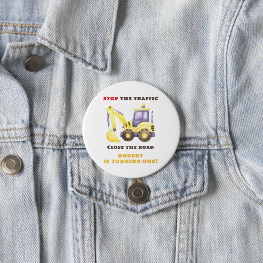 Geburtstagsfeier mit Baulastwagen Bagger Button (Beispiel)