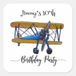 Geburtstagsfeier mit blau-gelben Zweifeln Quadratischer Aufkleber