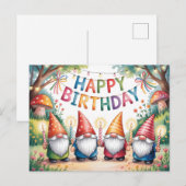Geburtstagsfeier mit einer Gruppe Gartenzwerge Postkarte (Vorne/Hinten)