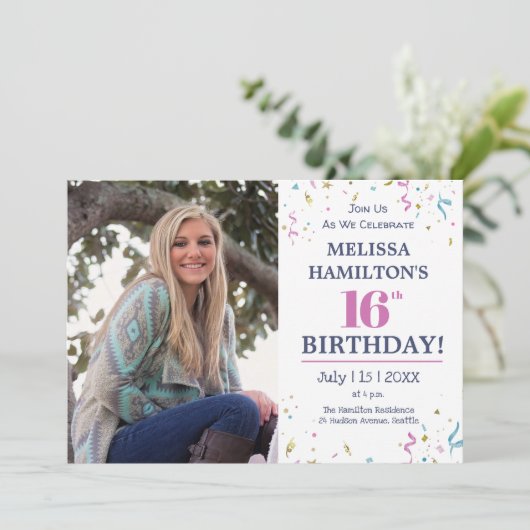 Geburtstagsfeier mit Foto Einladung (Stehend Vorderseite)