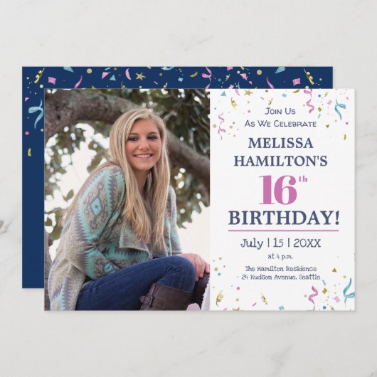 Geburtstagsfeier mit Foto Einladung (Vorne/Hinten)
