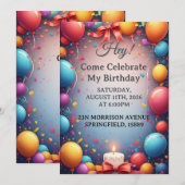 Geburtstagsfeier mit Luftballons Einladung (Vorne/Hinten)