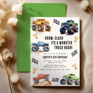 Geburtstagsfeier mit Monstertrucks für moderne Kin Einladung
