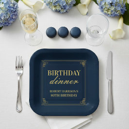 Geburtstagsfeier mit Papptellern Navy und Gold 80. Pappteller