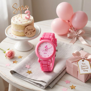 Geburtstagsfeier mit rosa Ballons, personalisierte Armbanduhr