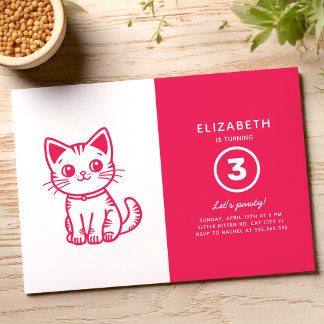 Geburtstagsfeier mit rosa Kätzchen Einladung