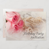Geburtstagsfeier mit Rose und Perlen Einladung (Vorne/Hinten)