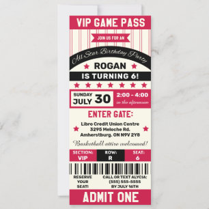 Geburtstagsfeier mit Schwarz-Rot-Sportthema Ticket Einladung