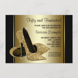 Geburtstagsfeier mit schwarzen goldenen High Heels Einladung
