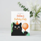 Geburtstagsfeier mit schwarzer Katze einladen Postkarte (Stehend Vorderseite)
