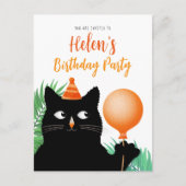 Geburtstagsfeier mit schwarzer Katze einladen Postkarte (Vorderseite)