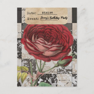 Geburtstagsfeier mit Vintage-Blumen-Collage - Datu Postkarte
