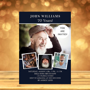 Geburtstagsfeier Navy-Blau-Fotocollage Einladungspostkarte