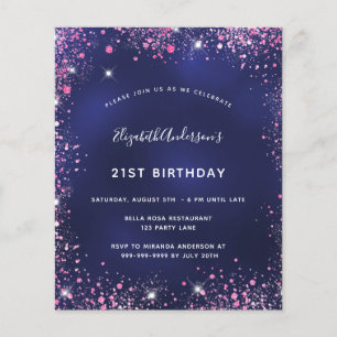 Geburtstagsfeier Navy Blau Pink Budget Einladung Flyer