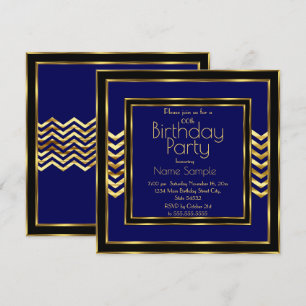 Geburtstagsfeier Navy Blau Schwarz Gold Art Deco  Einladung