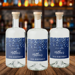 Geburtstagsfeier navyblauer Konfetti-Name Alkoholflaschenetikett