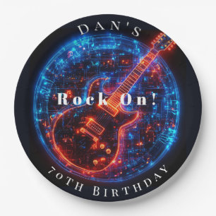 Geburtstagsfeier Neon-Glow Rock-Gitarre Pappteller